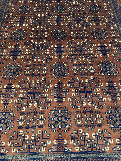 Hand-Knotted Afghani Bukharayi Rug | 6'7" x 10' Wool Area Carpet – Traditional Geometric Design - Tampa Home & Garden Store