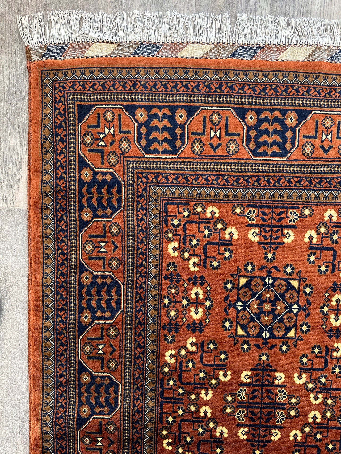 Hand-Knotted Afghani Bukharayi Rug | 6'7" x 10' Wool Area Carpet – Traditional Geometric Design - Tampa Home & Garden Store