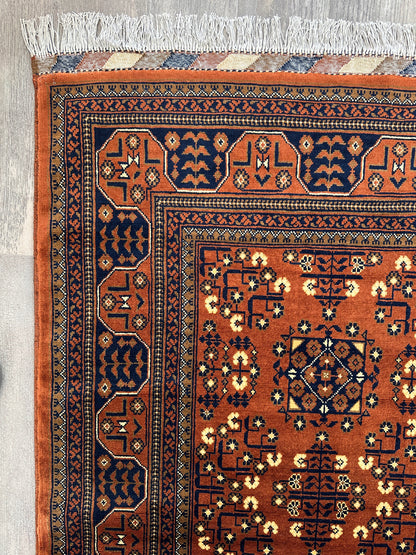Hand-Knotted Afghani Bukharayi Rug | 6'7" x 10' Wool Area Carpet – Traditional Geometric Design - Tampa Home & Garden Store
