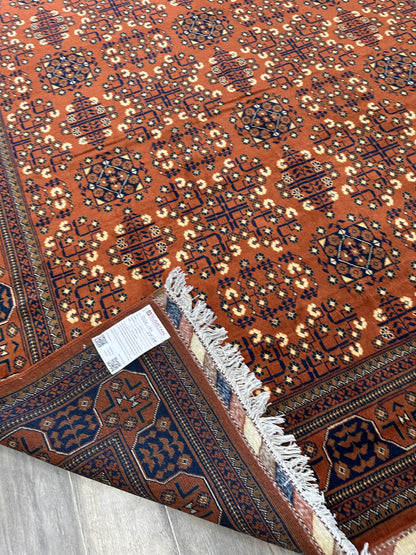 Hand-Knotted Afghani Bukharayi Rug | 6'7" x 10' Wool Area Carpet – Traditional Geometric Design - Tampa Home & Garden Store