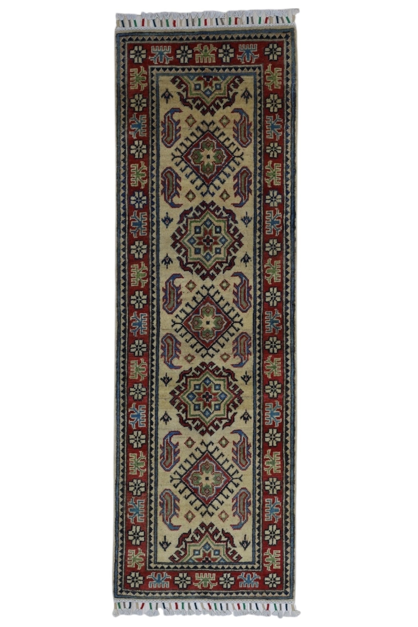Hand-Knotted Afghani Kazak Wool Rug – 2’0″  x  6’2″ - Tampa Home & Garden Store