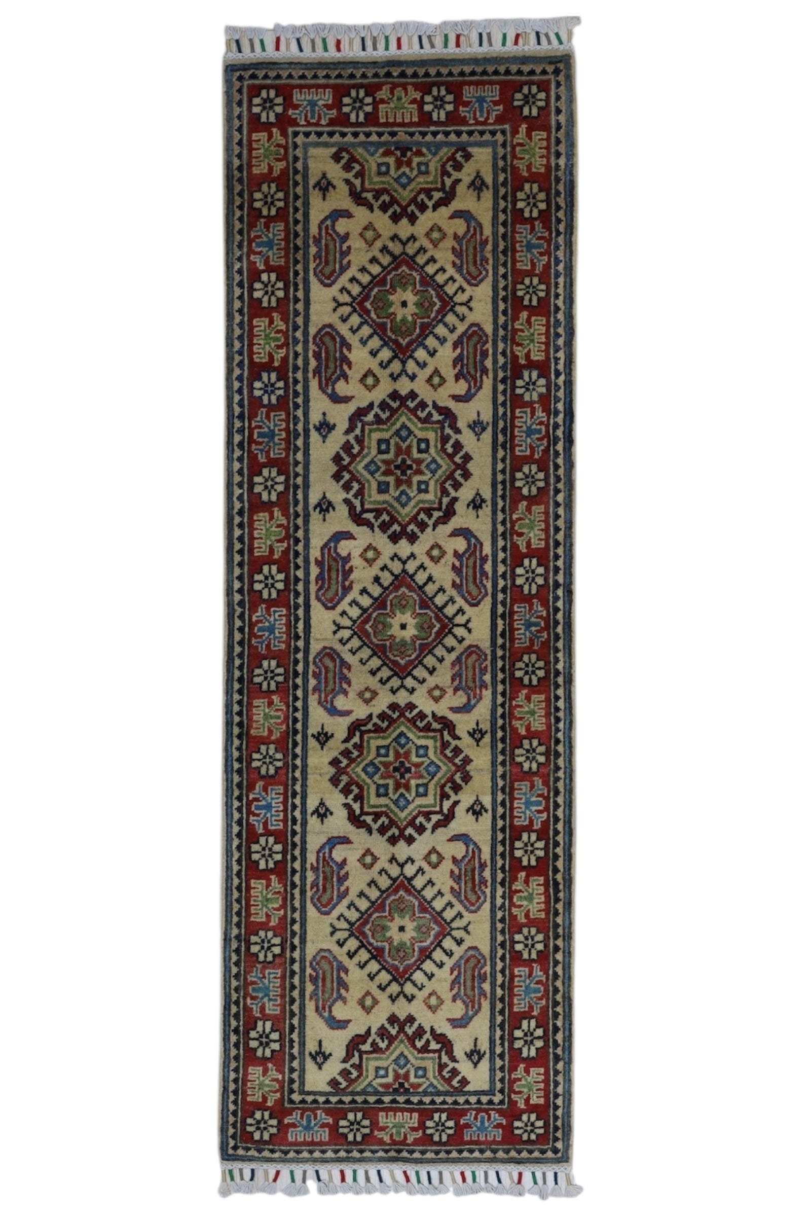 Hand-Knotted Afghani Kazak Wool Rug – 2’0″  x  6’2″ - Tampa Home & Garden Store