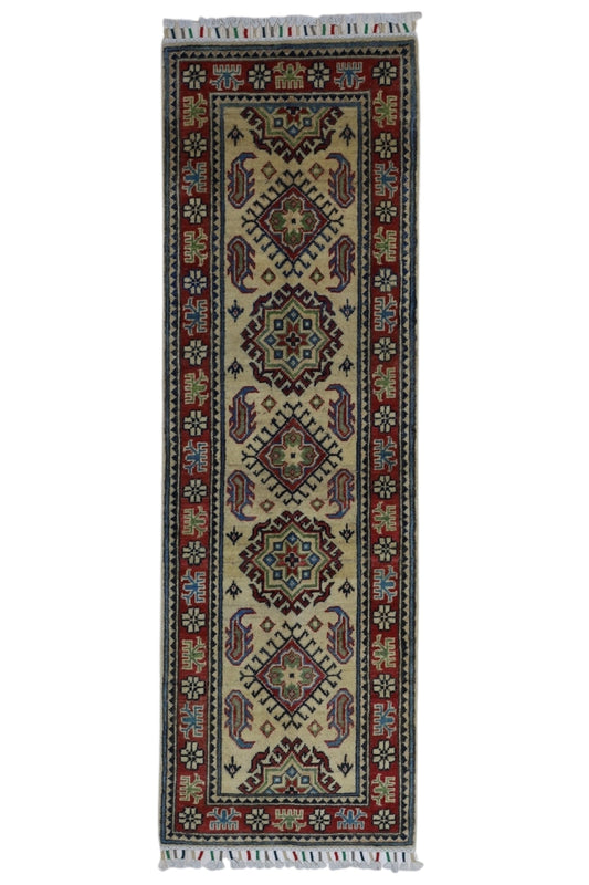Hand-Knotted Afghani Kazak Wool Rug – 2’0″  x  6’2″ - Tampa Home & Garden Store