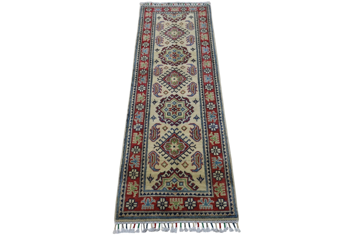 Hand-Knotted Afghani Kazak Wool Rug – 2’0″  x  6’2″ - Tampa Home & Garden Store