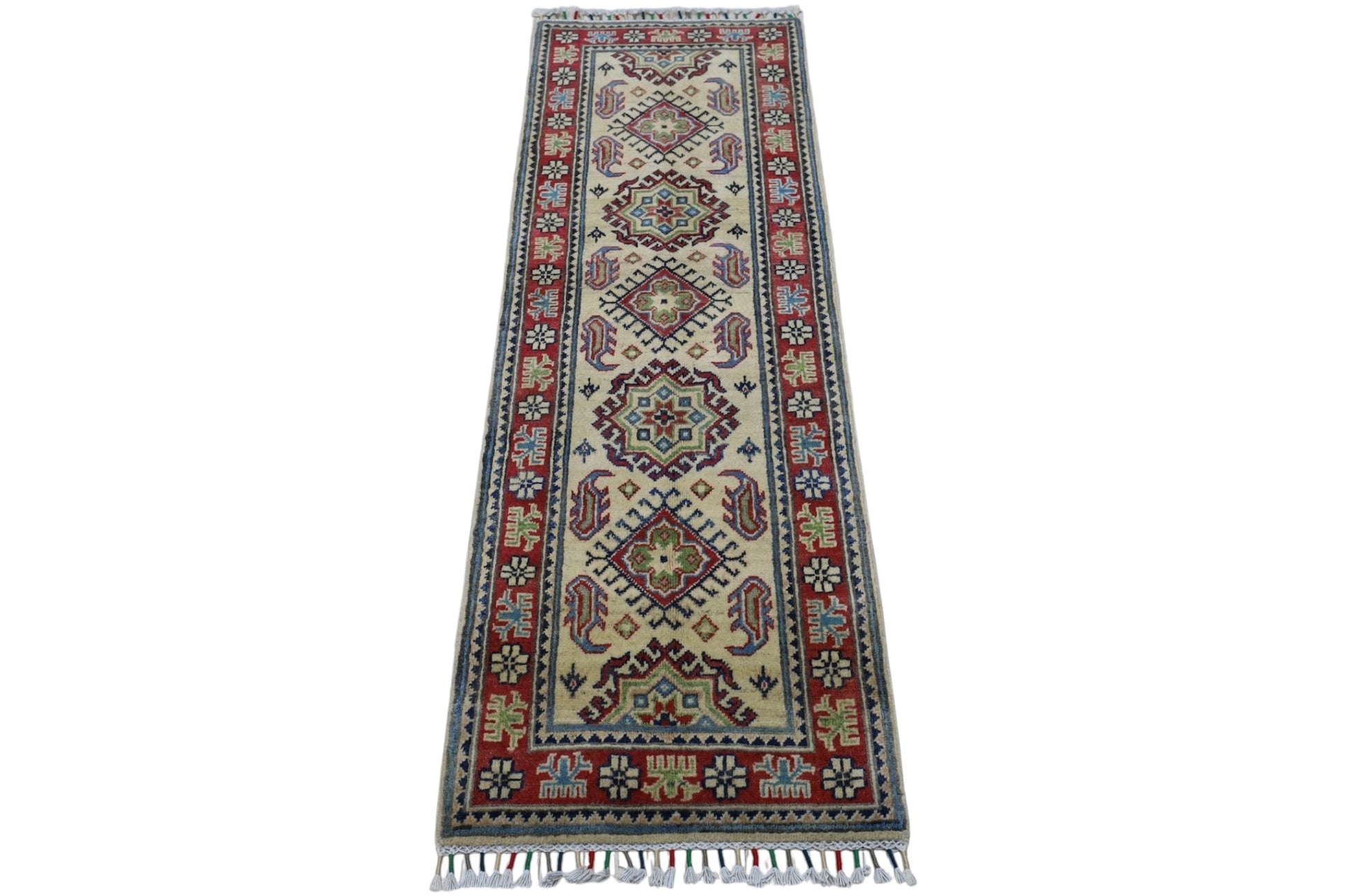 Hand-Knotted Afghani Kazak Wool Rug – 2’0″  x  6’2″ - Tampa Home & Garden Store