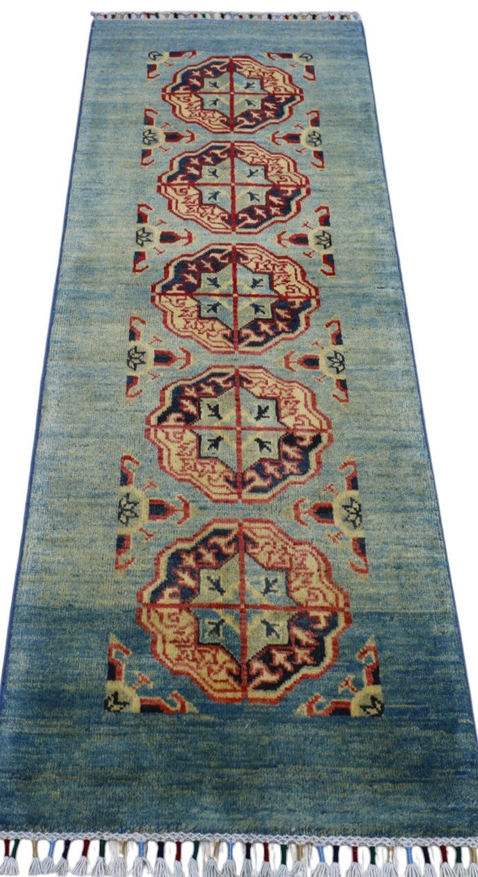 Hand-Knotted Afghani Kazak Wool Rug – 2’1″  x  5’7″ - Tampa Home & Garden Store