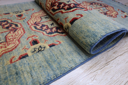 Hand-Knotted Afghani Kazak Wool Rug – 2’1″  x  5’7″ - Tampa Home & Garden Store