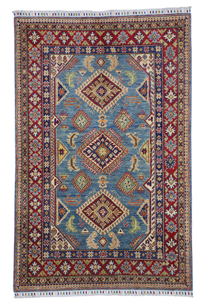 Hand-Knotted Afghani Kazak Wool Rug – 4’0″  x  6’1″ - Tampa Home & Garden Store