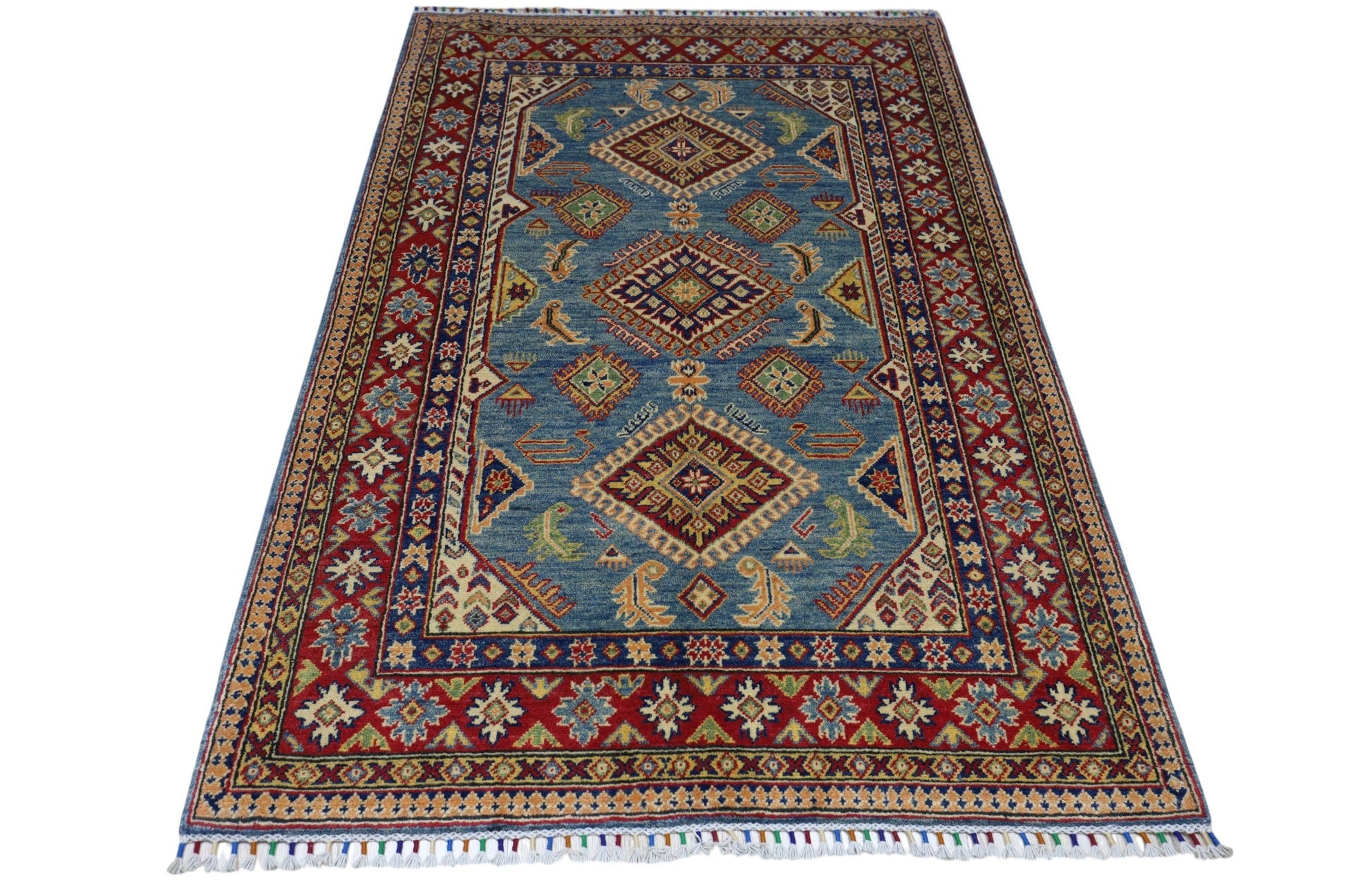 Hand-Knotted Afghani Kazak Wool Rug – 4’0″  x  6’1″ - Tampa Home & Garden Store