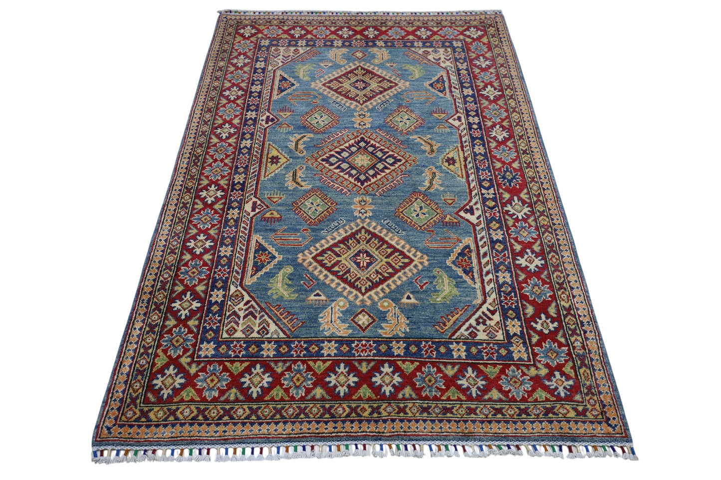 Hand-Knotted Afghani Kazak Wool Rug – 4’0″  x  6’1″ - Tampa Home & Garden Store