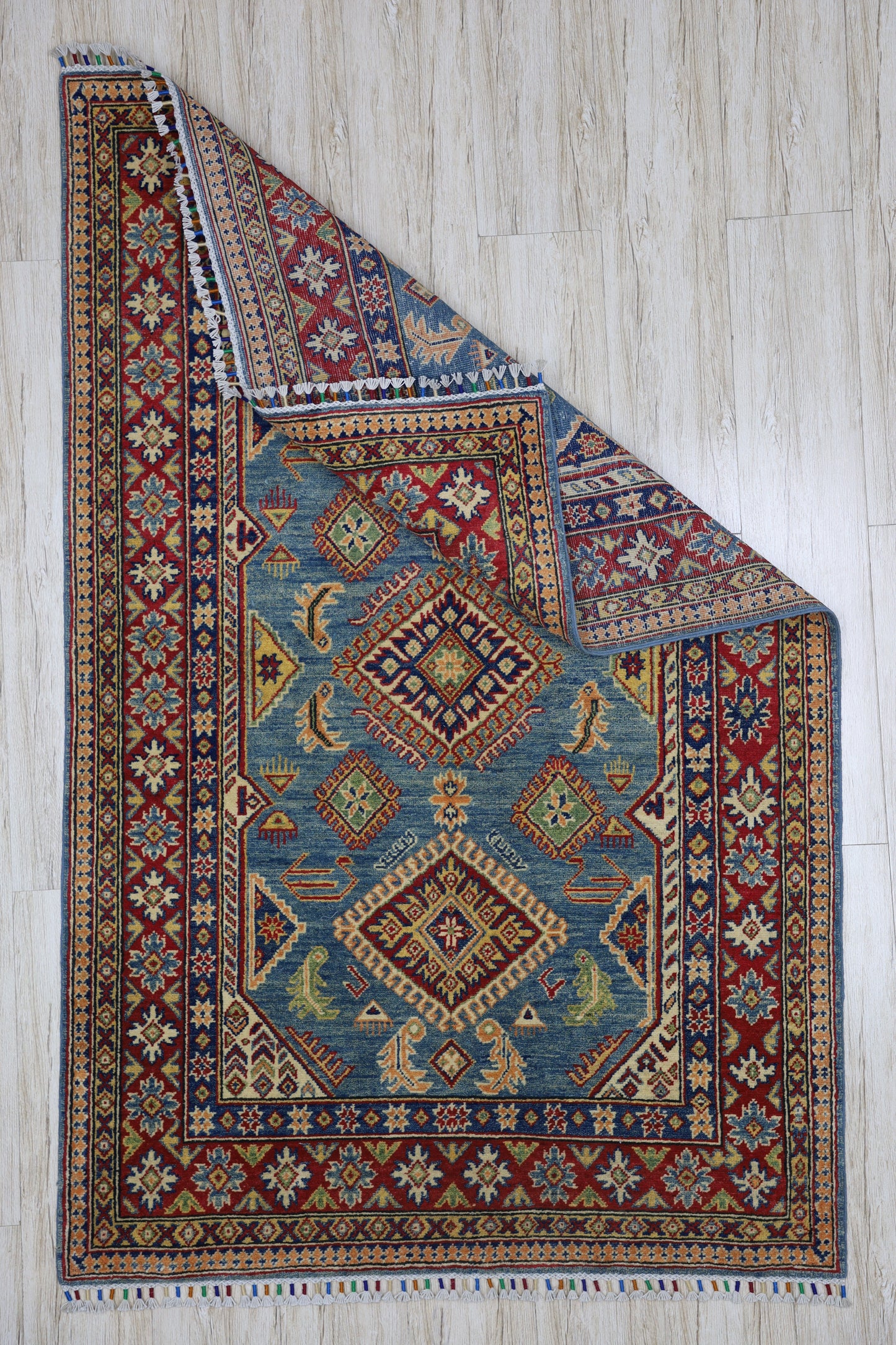 Hand-Knotted Afghani Kazak Wool Rug – 4’0″  x  6’1″ - Tampa Home & Garden Store