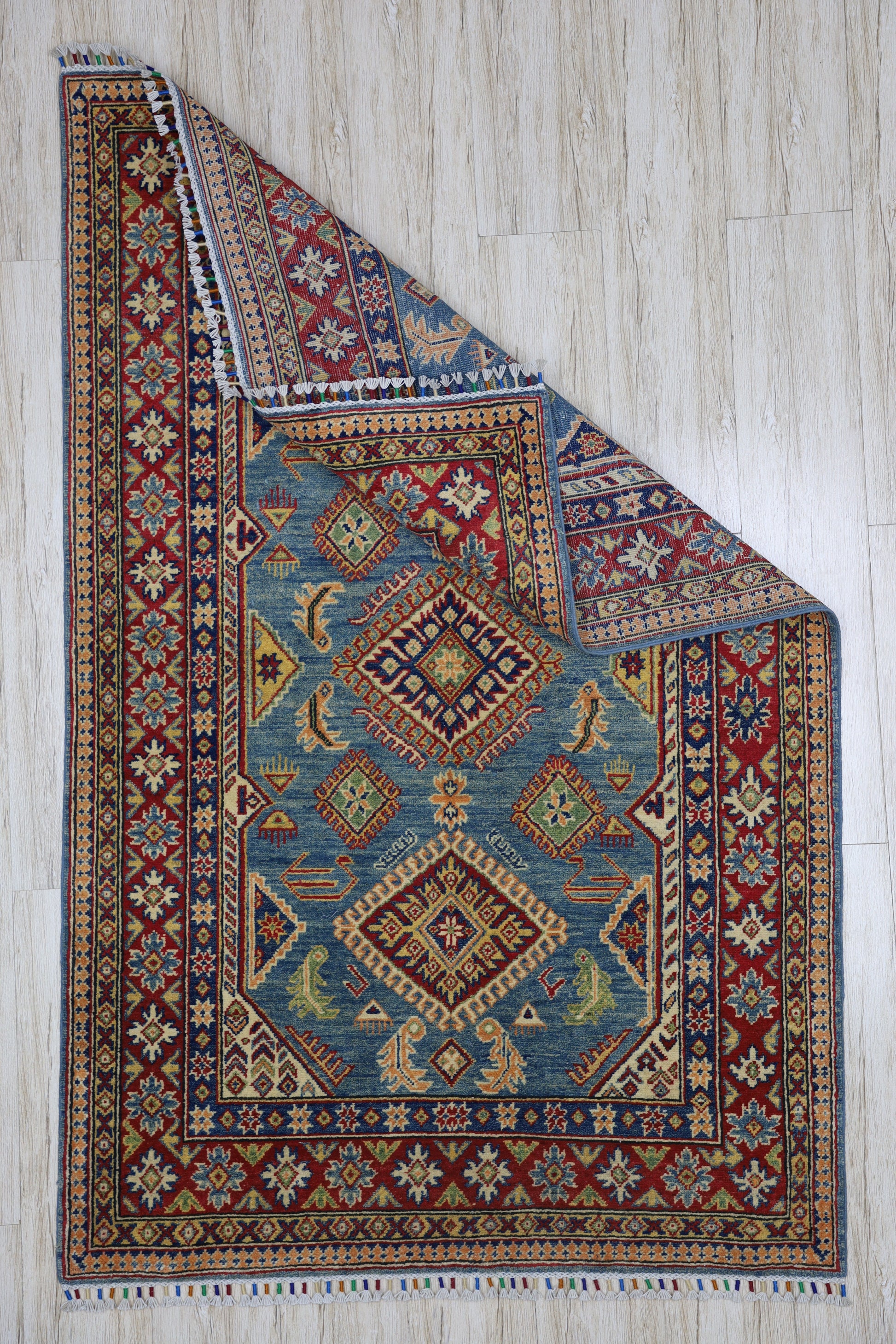 Hand-Knotted Afghani Kazak Wool Rug – 4’0″  x  6’1″ - Tampa Home & Garden Store