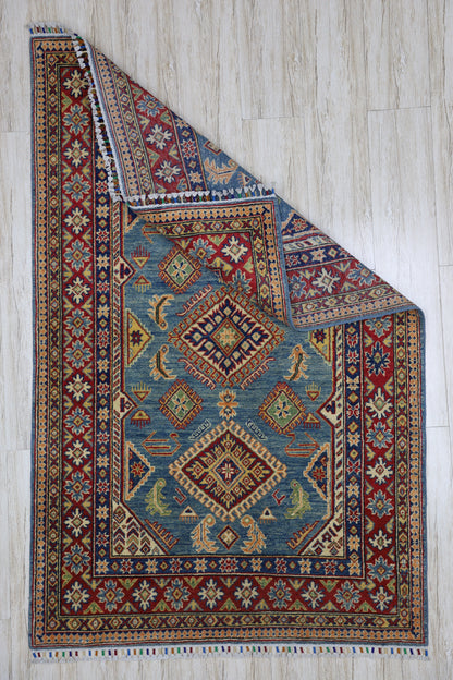 Hand-Knotted Afghani Kazak Wool Rug – 4’0″  x  6’1″ - Tampa Home & Garden Store