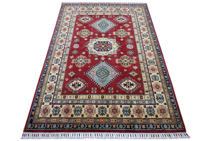 Hand-Knotted Afghani Kazak Wool Rug – 4’10″  x  6’6″ - Tampa Home & Garden Store