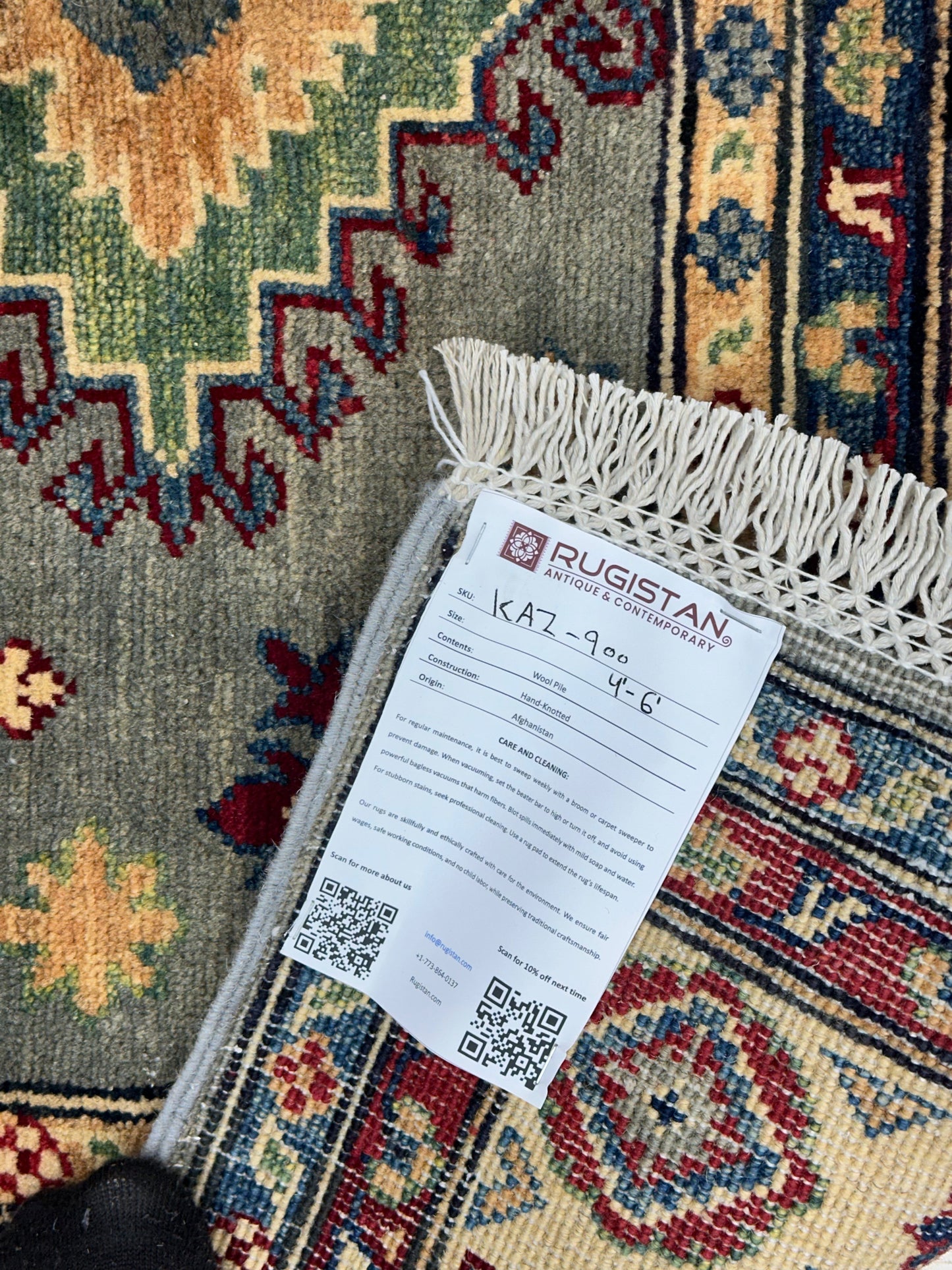 Hand-Knotted Afghani Kazak Wool Rug – 4’ x  6’ - Tampa Home & Garden Store