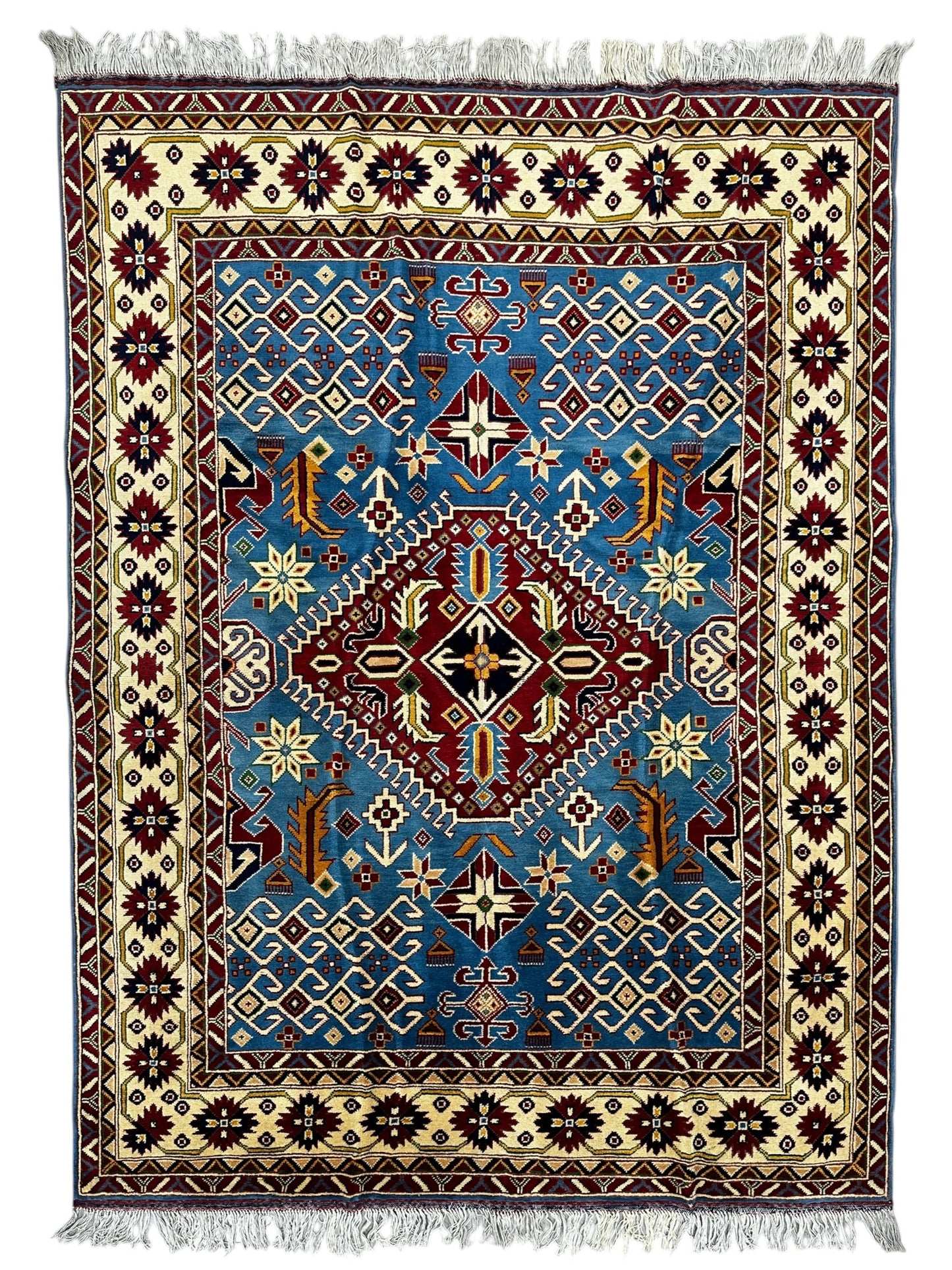 Hand-Knotted Afghani Kazak Wool Rug – 5’0″  x  6’10″ - Tampa Home & Garden Store