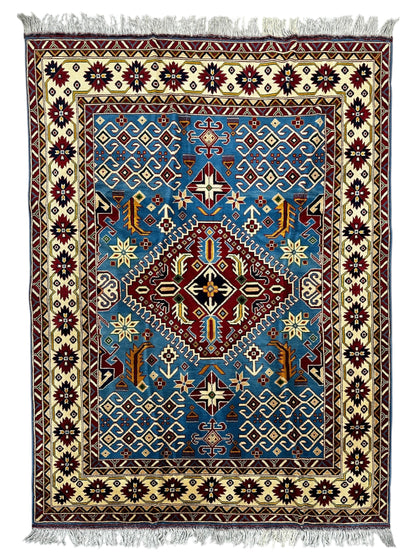 Hand-Knotted Afghani Kazak Wool Rug – 5’0″  x  6’10″ - Tampa Home & Garden Store