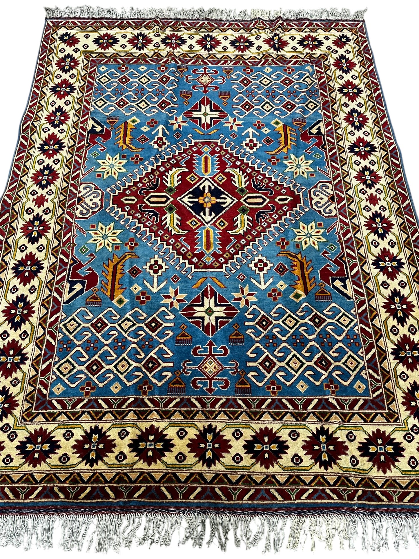 Hand-Knotted Afghani Kazak Wool Rug – 5’0″  x  6’10″ - Tampa Home & Garden Store