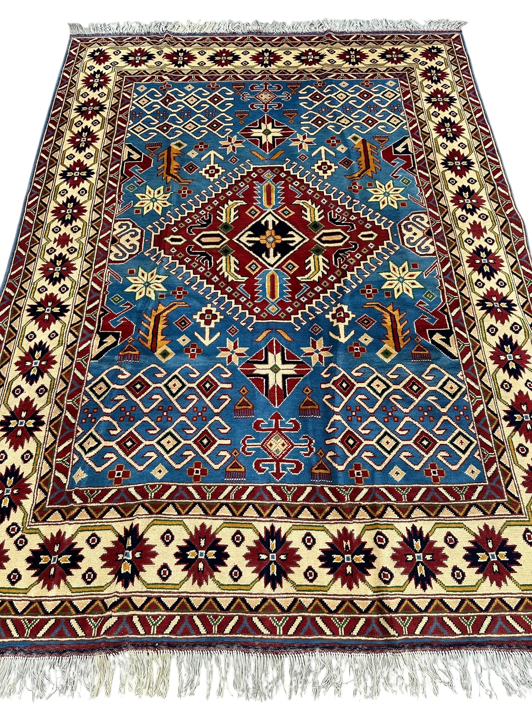 Hand-Knotted Afghani Kazak Wool Rug – 5’0″  x  6’10″ - Tampa Home & Garden Store