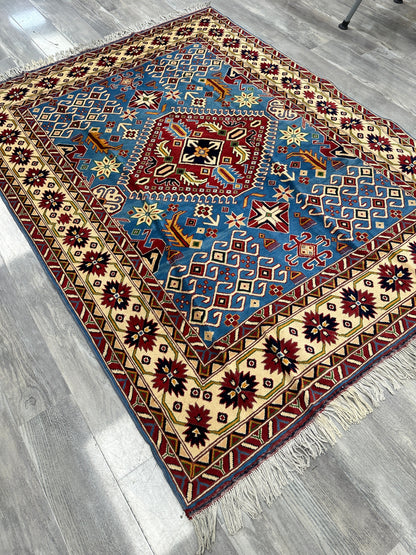 Hand-Knotted Afghani Kazak Wool Rug – 5’0″  x  6’10″ - Tampa Home & Garden Store