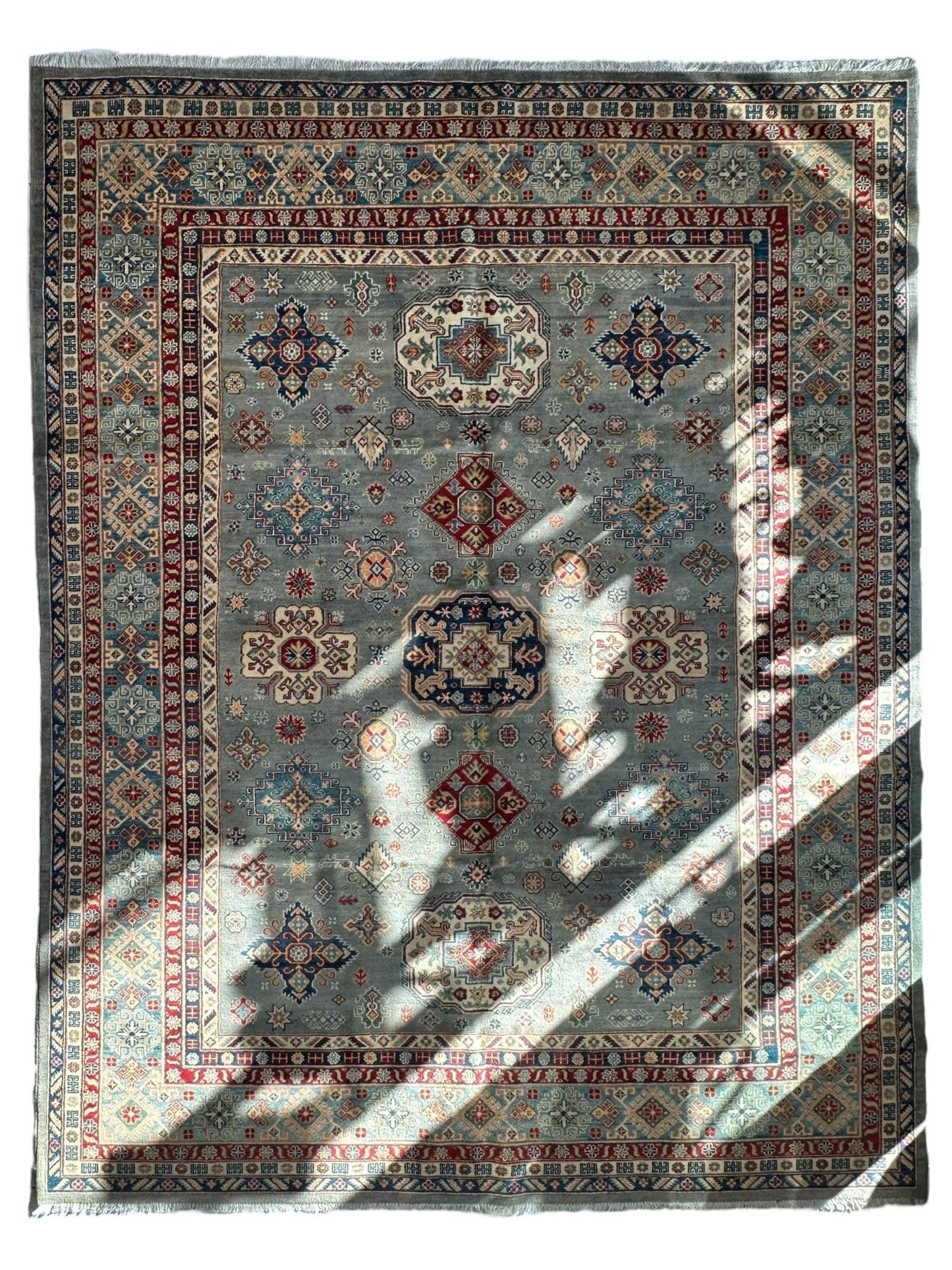 Hand-Knotted Afghani Kazak Wool Rug 8’11” x 11’10” - Tampa Home & Garden Store