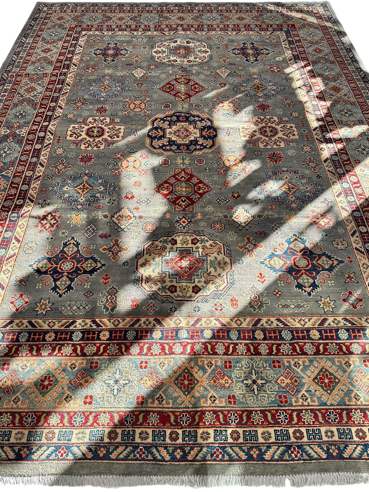 Hand-Knotted Afghani Kazak Wool Rug 8’11” x 11’10” - Tampa Home & Garden Store