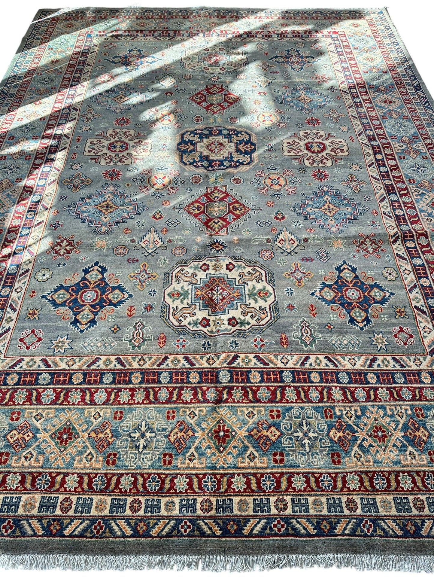 Hand-Knotted Afghani Kazak Wool Rug 8’11” x 11’10” - Tampa Home & Garden Store