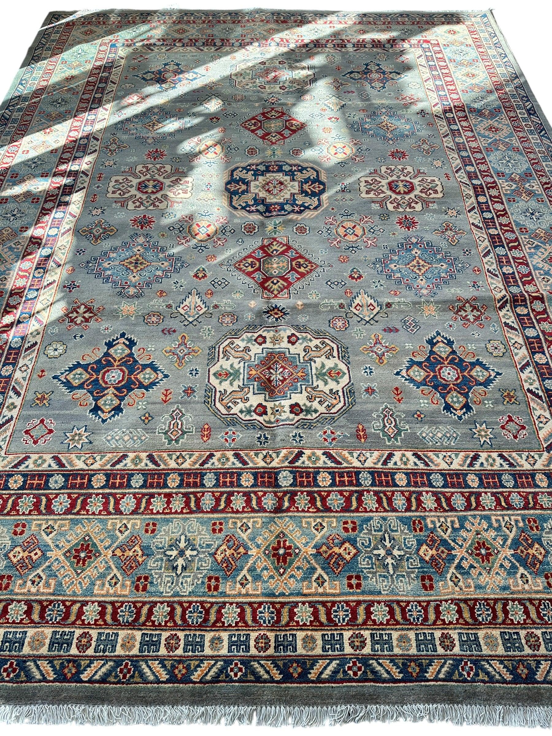 Hand-Knotted Afghani Kazak Wool Rug 8’11” x 11’10” - Tampa Home & Garden Store