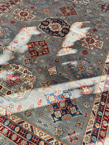 Hand-Knotted Afghani Kazak Wool Rug 8’11” x 11’10” - Tampa Home & Garden Store