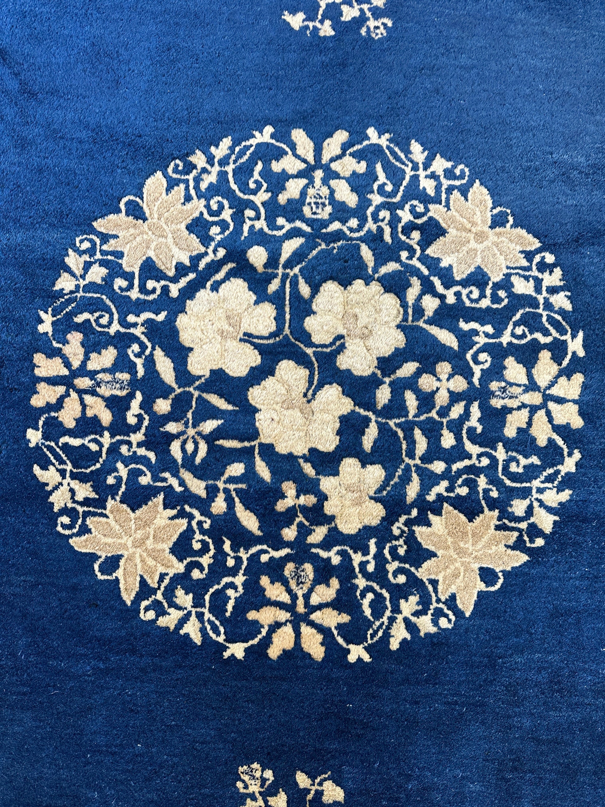 Hand-Knotted Antique Chinese Peking Wool Rug – 9’ x 11’5” – Distressed Blue, 19th Century - Tampa Home & Garden Store