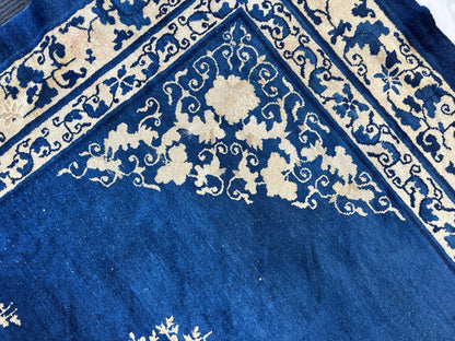 Hand-Knotted Antique Chinese Peking Wool Rug – 9’ x 11’5” – Distressed Blue, 19th Century - Tampa Home & Garden Store