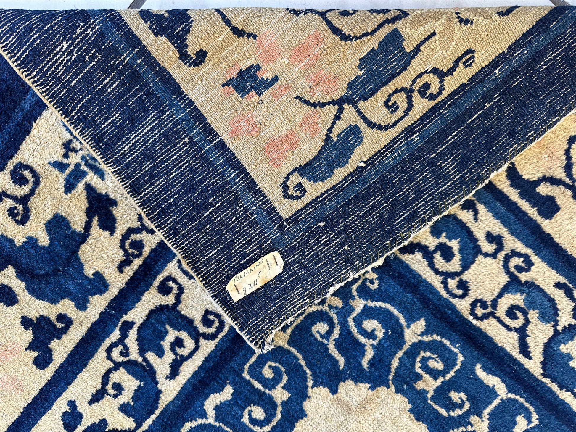 Hand-Knotted Antique Chinese Peking Wool Rug – 9’ x 11’5” – Distressed Blue, 19th Century - Tampa Home & Garden Store