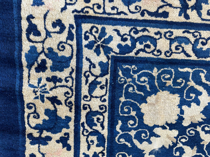 Hand-Knotted Antique Chinese Peking Wool Rug – 9’ x 11’5” – Distressed Blue, 19th Century - Tampa Home & Garden Store