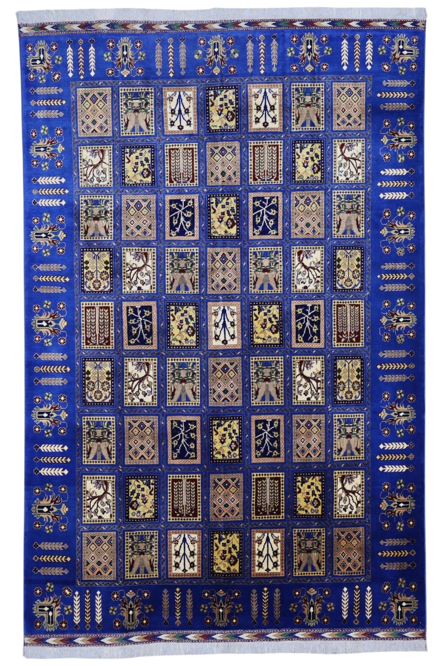 Hand-Knotted Bakhtiari Afghan Wool Area Rug – 6'7" x 9'9" | Blue, Durable, Timeless Design - Tampa Home & Garden Store