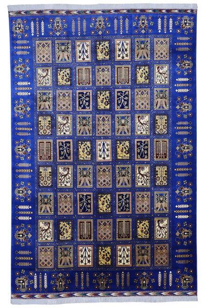 Hand-Knotted Bakhtiari Afghan Wool Area Rug – 6'7" x 9'9" | Blue, Durable, Timeless Design - Tampa Home & Garden Store