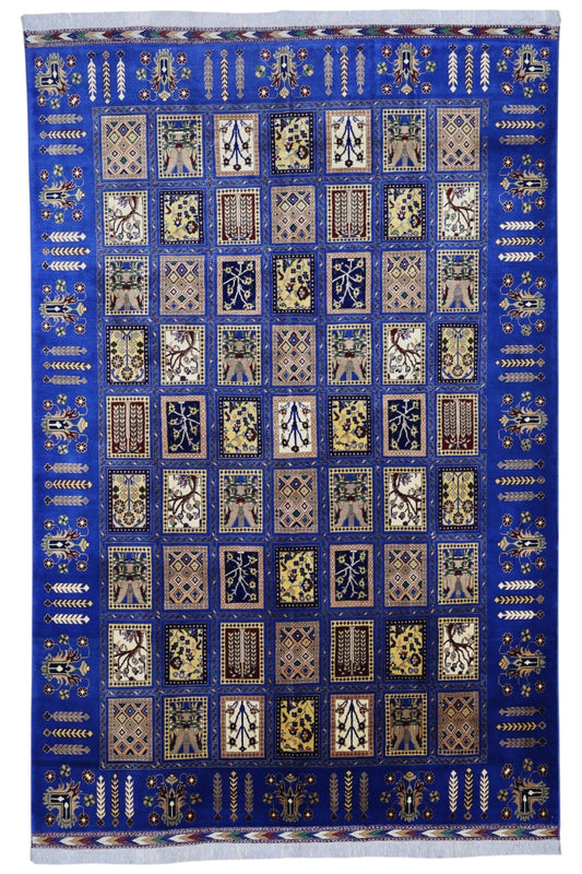 Hand-Knotted Bakhtiari Afghan Wool Area Rug – 6'7" x 9'9" | Blue, Durable, Timeless Design - Tampa Home & Garden Store