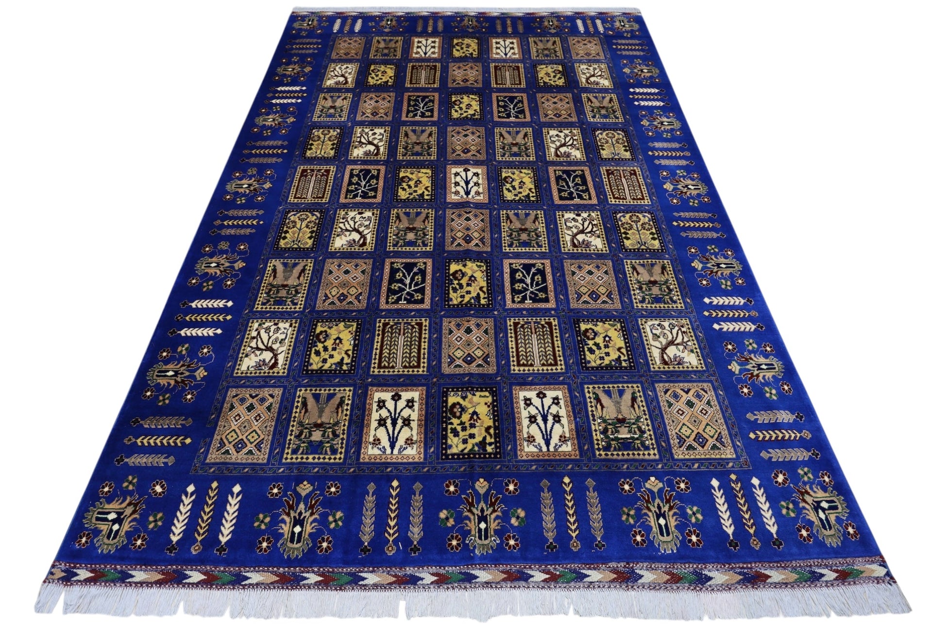 Hand-Knotted Bakhtiari Afghan Wool Area Rug – 6'7" x 9'9" | Blue, Durable, Timeless Design - Tampa Home & Garden Store