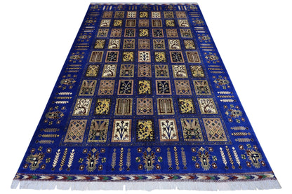 Hand-Knotted Bakhtiari Afghan Wool Area Rug – 6'7" x 9'9" | Blue, Durable, Timeless Design - Tampa Home & Garden Store