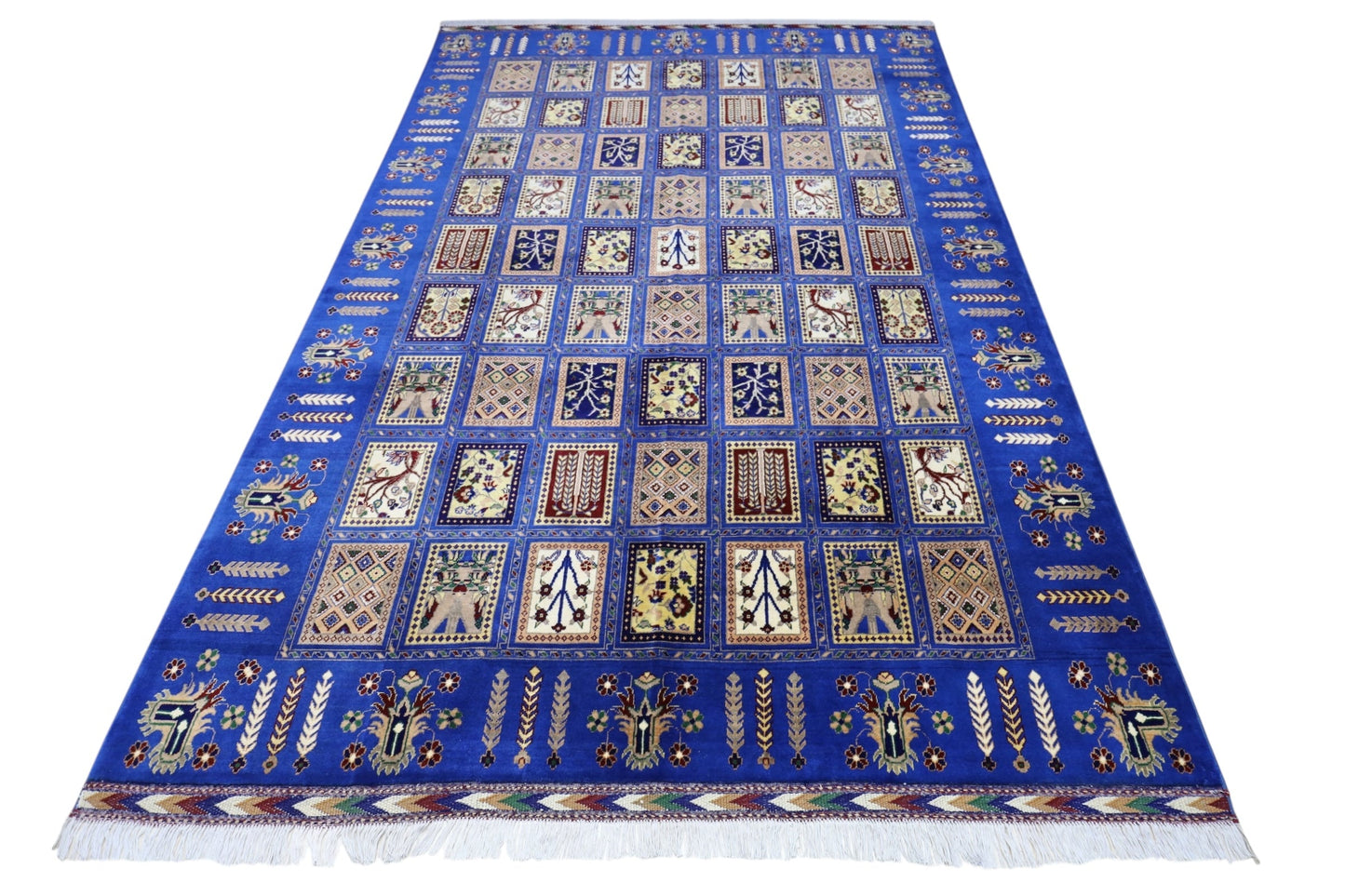 Hand-Knotted Bakhtiari Afghan Wool Area Rug – 6'7" x 9'9" | Blue, Durable, Timeless Design - Tampa Home & Garden Store