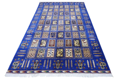 Hand-Knotted Bakhtiari Afghan Wool Area Rug – 6'7" x 9'9" | Blue, Durable, Timeless Design - Tampa Home & Garden Store