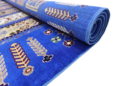 Hand-Knotted Bakhtiari Afghan Wool Area Rug – 6'7" x 9'9" | Blue, Durable, Timeless Design - Tampa Home & Garden Store