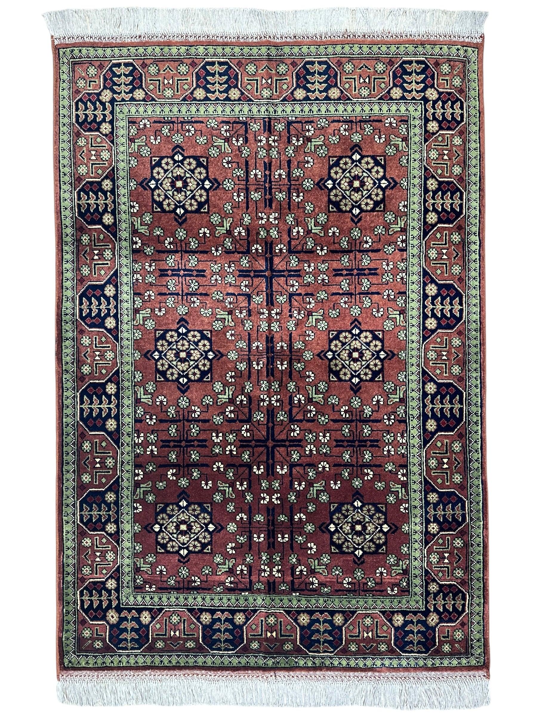 Hand-Knotted Bukharayi Rug – Brown 59” x 40” | Traditional Afghani Wool Rug - Tampa Home & Garden Store