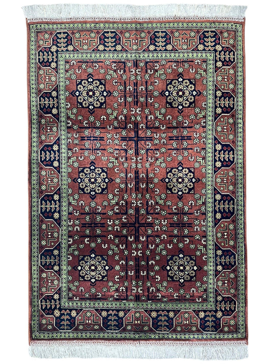 Hand-Knotted Bukharayi Rug – Brown 59” x 40” | Traditional Afghani Wool Rug - Tampa Home & Garden Store