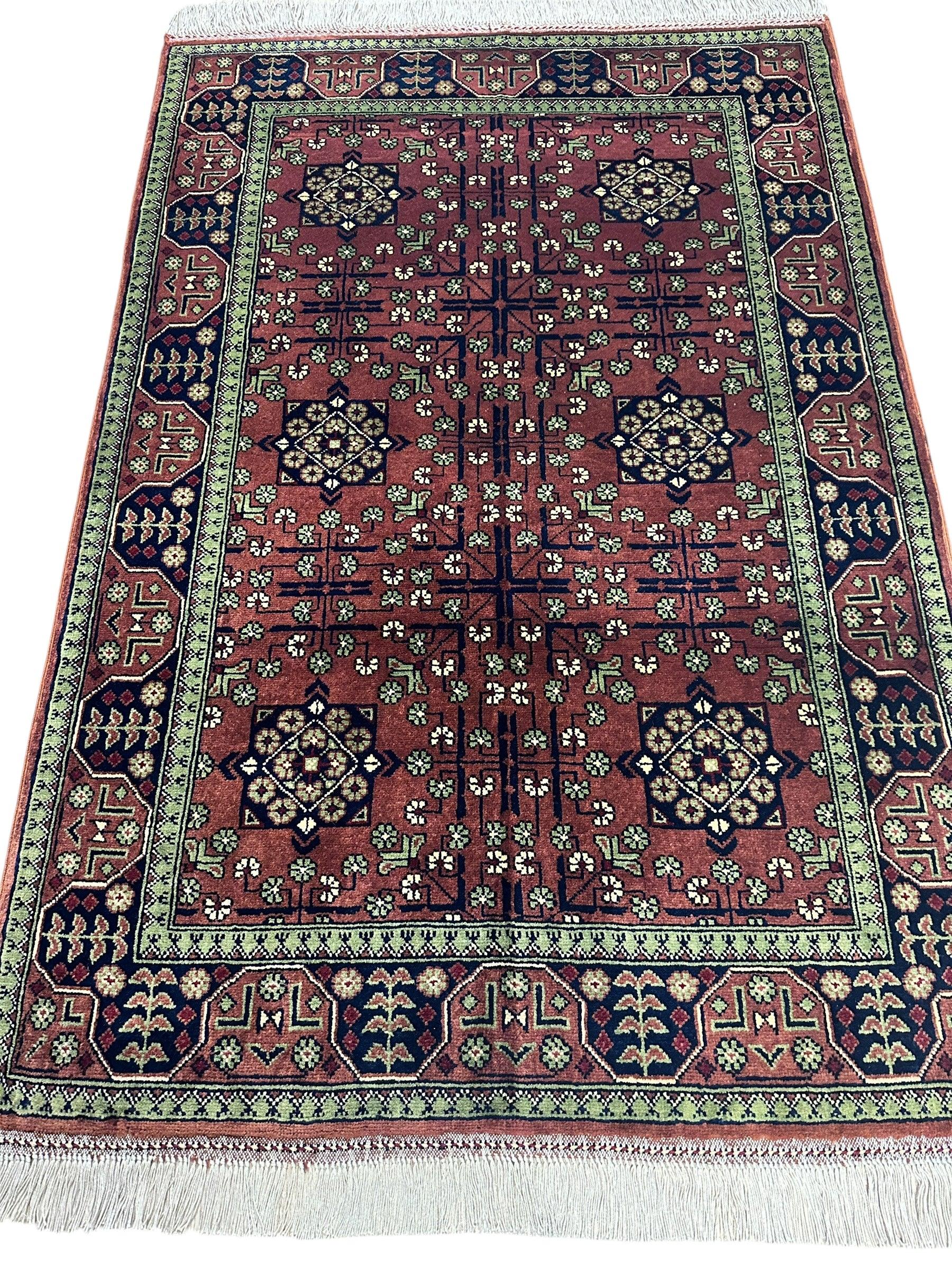 Hand-Knotted Bukharayi Rug – Brown 59” x 40” | Traditional Afghani Wool Rug - Tampa Home & Garden Store