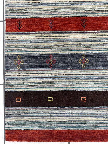 Hand-Knotted Indo-Gabbeh Wool & Bamboo Rug – 5'2" x 7' – Durable Striped Design - Tampa Home & Garden Store