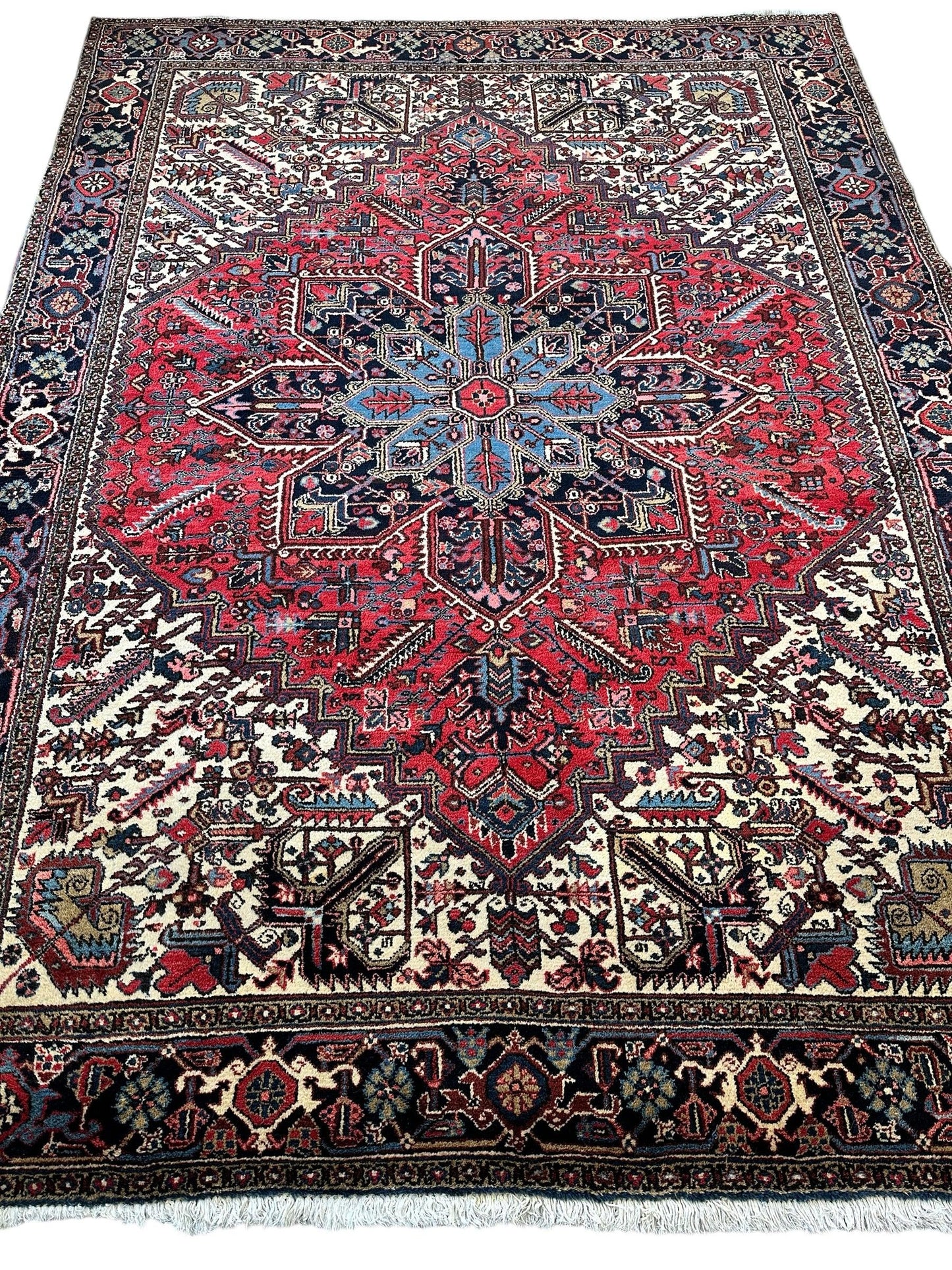 Hand-Knotted Persian Heriz Wool Rug – 9’ x 12’ – Geometric Medallion Design - Tampa Home & Garden Store