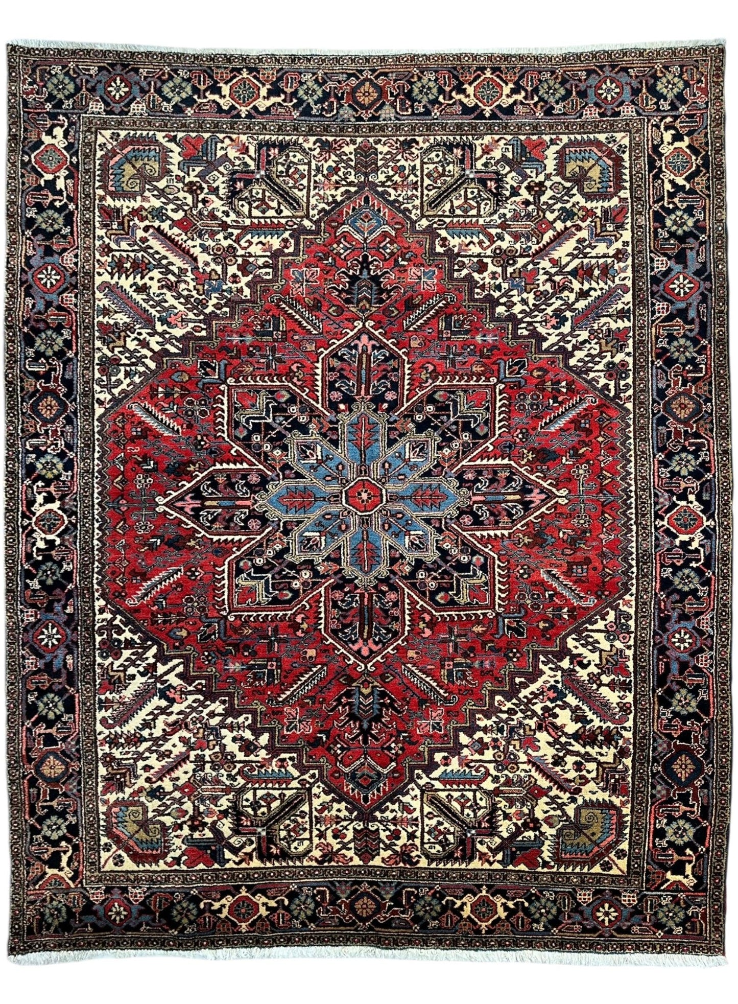 Hand-Knotted Persian Heriz Wool Rug – 9’ x 12’ – Geometric Medallion Design - Tampa Home & Garden Store
