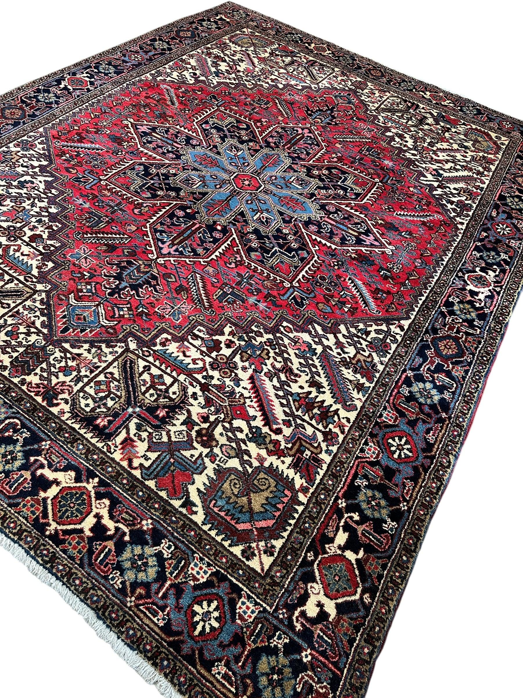 Hand-Knotted Persian Heriz Wool Rug – 9’ x 12’ – Geometric Medallion Design - Tampa Home & Garden Store