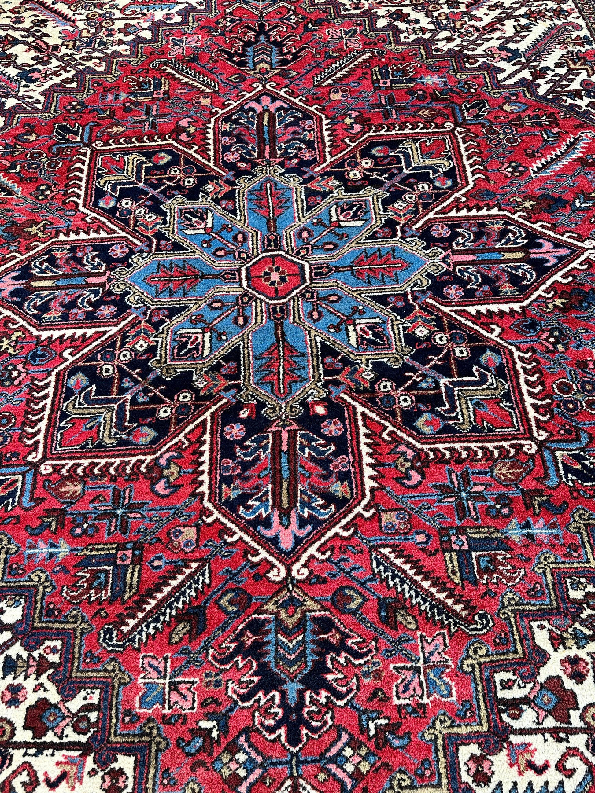 Hand-Knotted Persian Heriz Wool Rug – 9’ x 12’ – Geometric Medallion Design - Tampa Home & Garden Store
