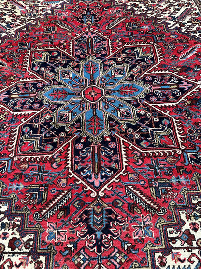 Hand-Knotted Persian Heriz Wool Rug – 9’ x 12’ – Geometric Medallion Design - Tampa Home & Garden Store